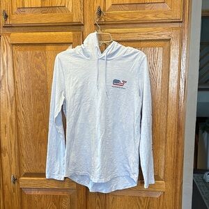 Vineyard Vines Light Gray Hoodie with Flag Whale